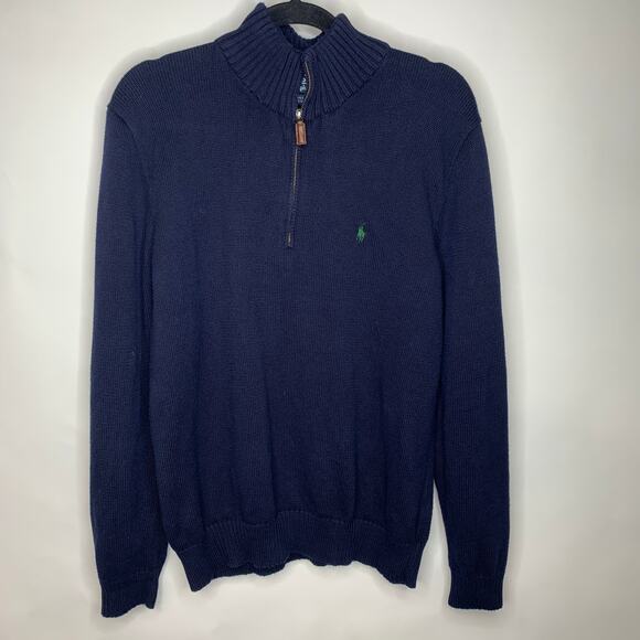 Polo Ralph Lauren Blue 1/4 Zip Blue Sweater Sz Large - Picture 1 of 4